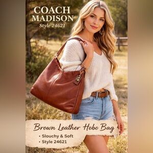 Coach Madison Brown Leather Hobo Bag Style 24621 Slouchy Large